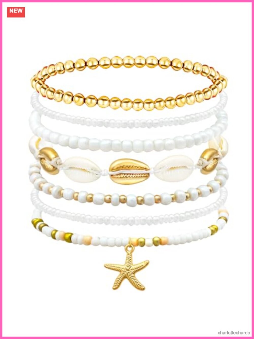Bohemian Stackable Heishi Surfer Bracelet Set Seashell Starfish Boho Friendship